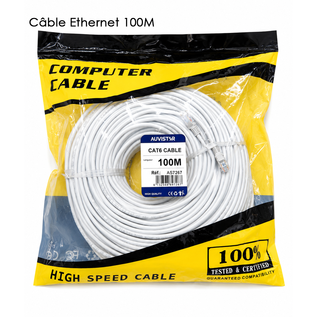 Cable Ethernet CAT6 100M AUVISTAR, connexion reseau stable et rapide. Facture entreprise et SAV chez ARMON STORE. Livraison rapide, commandez !
