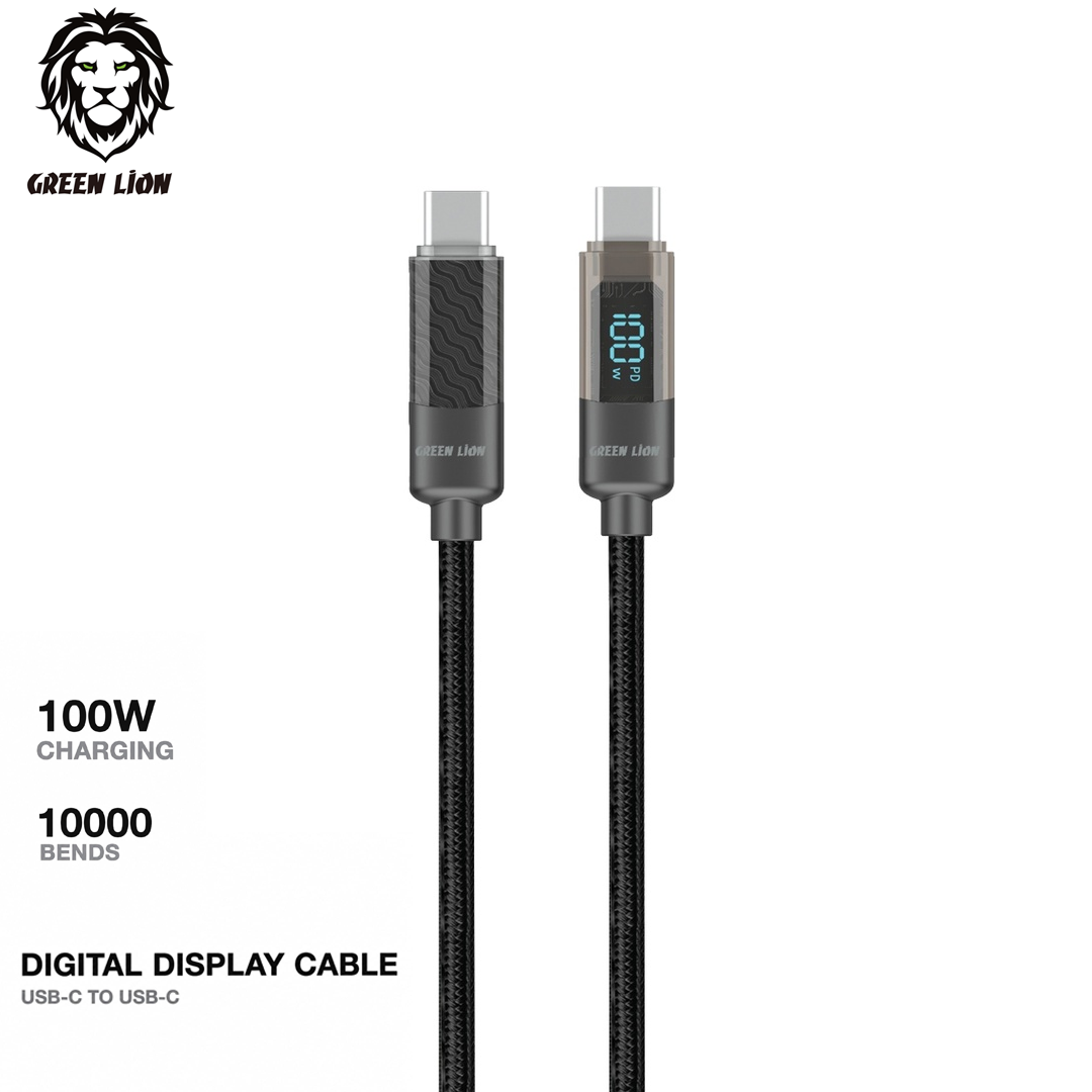 Cable USB-C vers USB-C Green Lion 100W avec Affichage Numérique (1m)