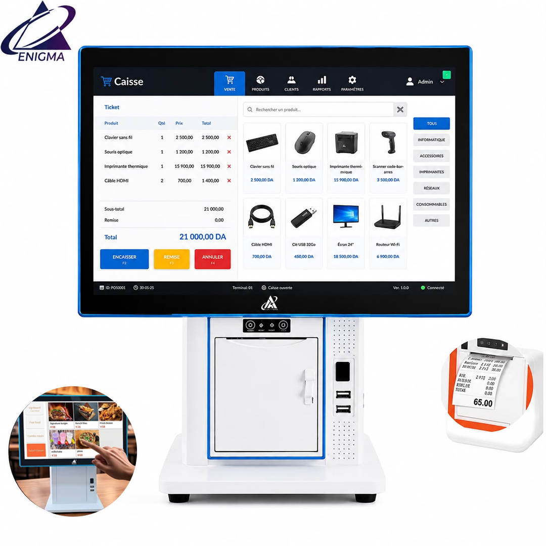 Caisse Enregistreuse Tactile Tout-en-Un - Touch POS System avec Imprimante EN-1560