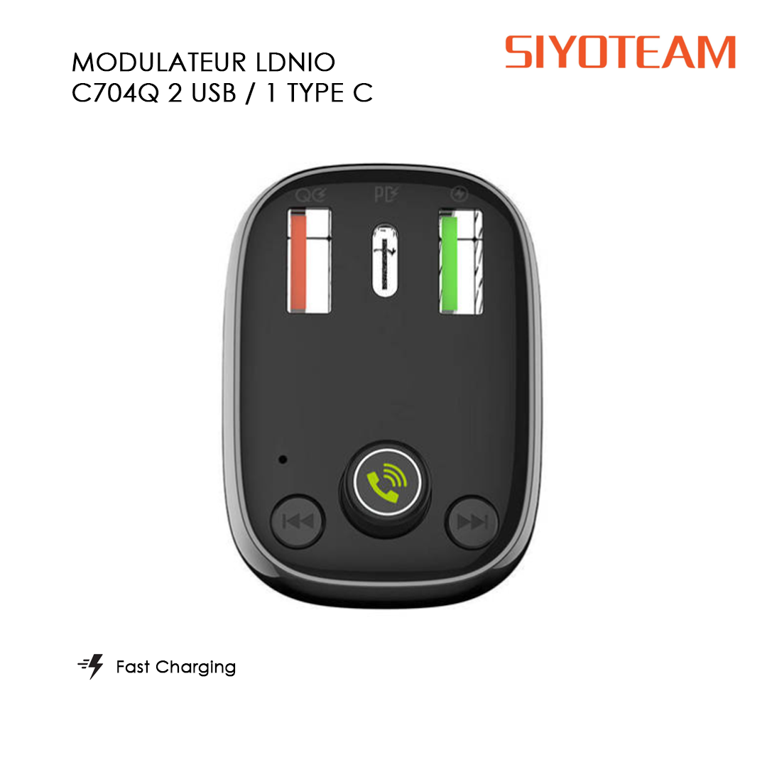 Mini Chargeur de Voiture SIYOTEAM C704Q – 36W | 2x USB-A + USB-C | PD & QC 4.0+ | FM Bluetooth