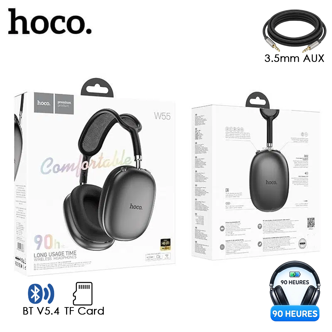 Casque Sans Fil Bluetooth Hoco W55 – Autonomie 90h & Son Hi-Fi - Noir