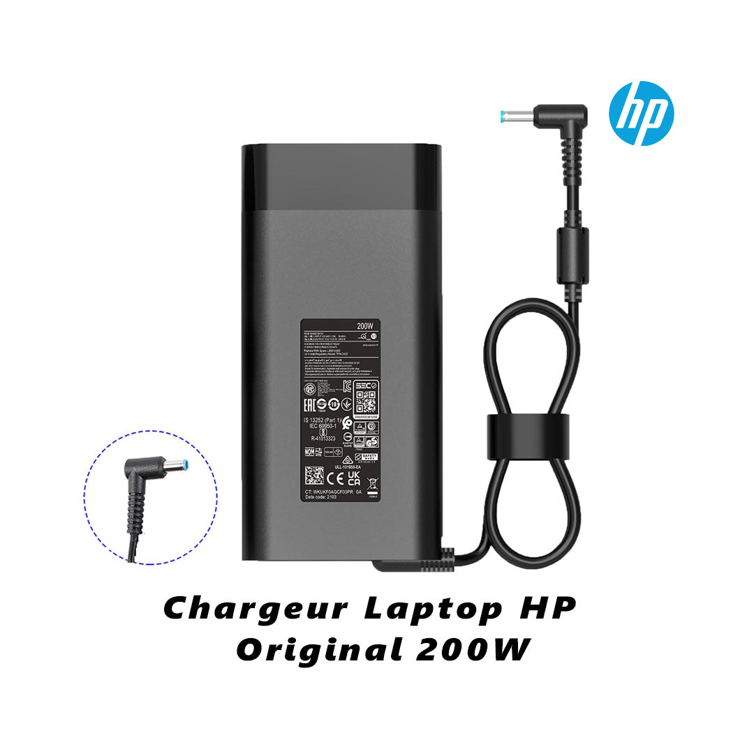 Chargeur Laptop HP Original 200W 10.5V 10.5A Fiche Blue Pin avec Câble Trèfle État Neuf