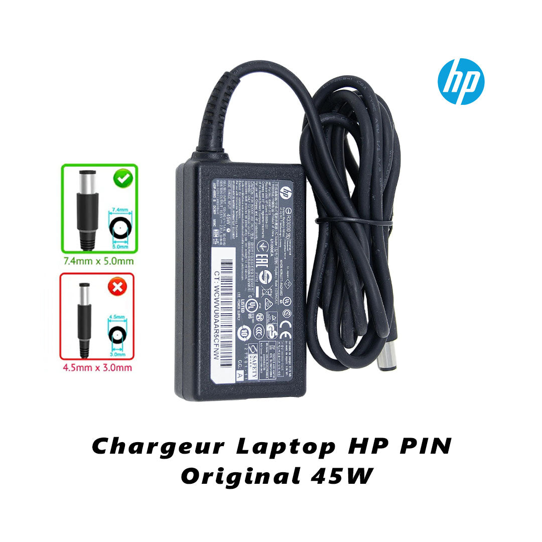 Chargeur Laptop HP PIN  Original 45W 19.5V 2.31A – Fiche PIN avec Câble Trèfle En excellent état