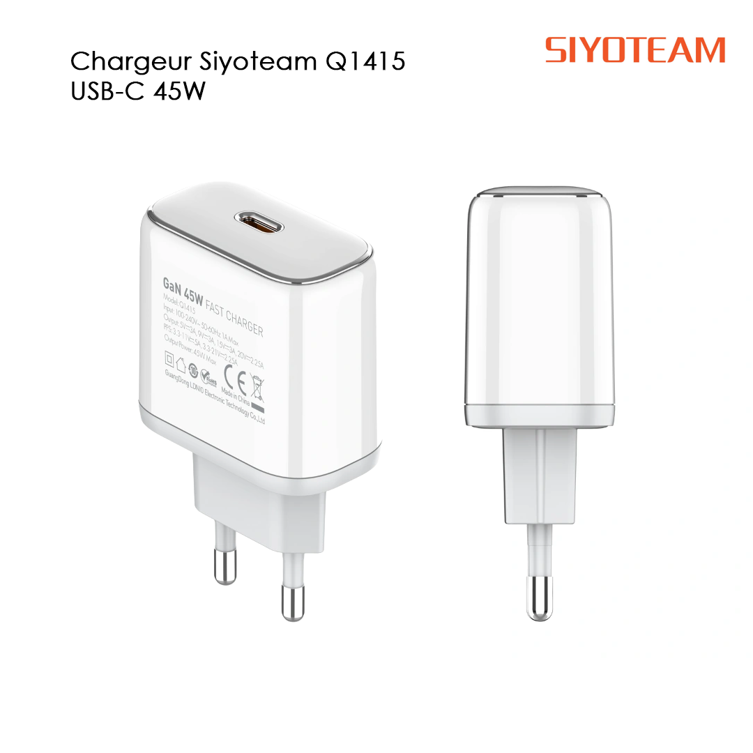 Chargeur Siyoteam Q1415 GaN USB-C 45W | ARMON STORE