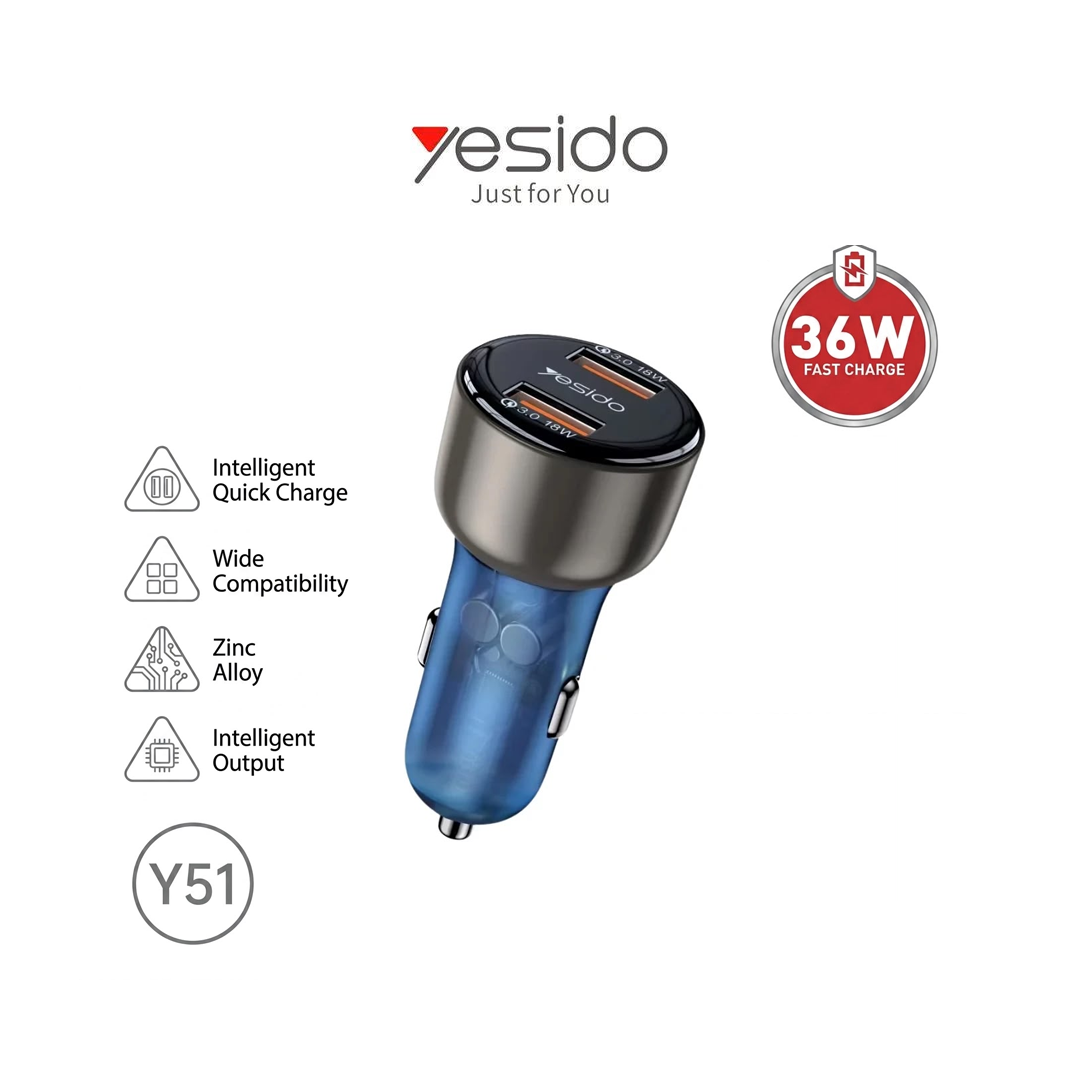 Chargeur Allume-Cigare Double Yesido Y51 | Fast Charge 36W