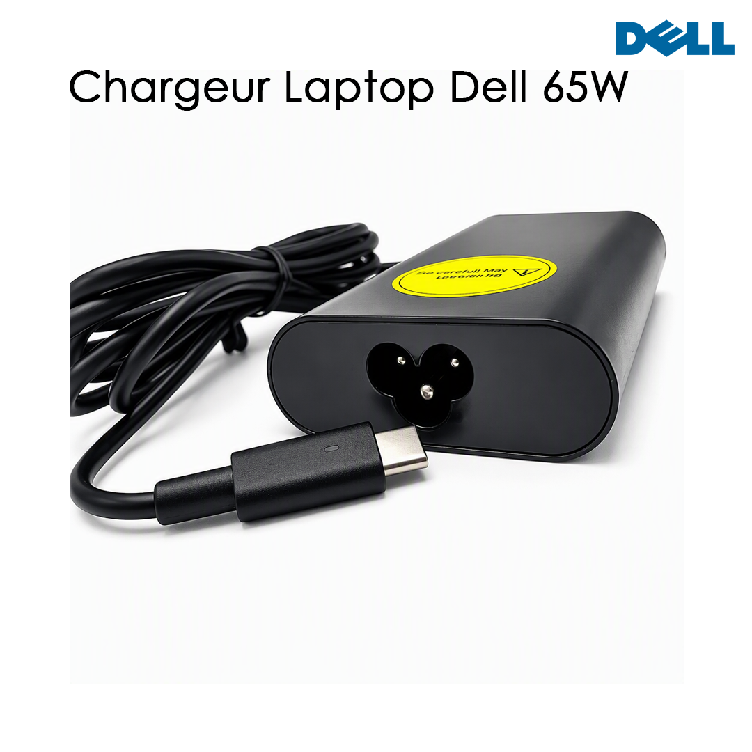 Chargeur Laptop Dell 65W – Fiche Type C avec Câble Trèfle en Excellent État