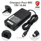 Chargeur Laptop MSI Original 320W 19V 16.9A – Fiche 4-Pin avec Câble Trèfle Excellent État