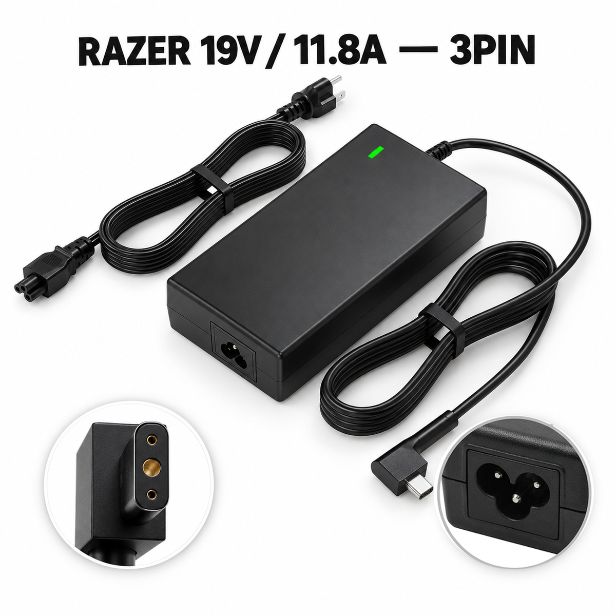 Chargeur Laptop Razer Original 230W 19V 11.8A – Fiche 3PIN avec Câble Trèfle Excellent État