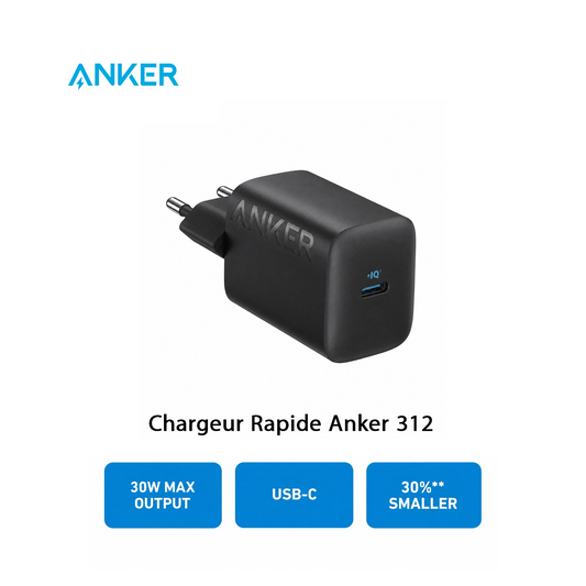 Chargeur Rapide Anker 312 USB-C 30W – Compact et Puissant