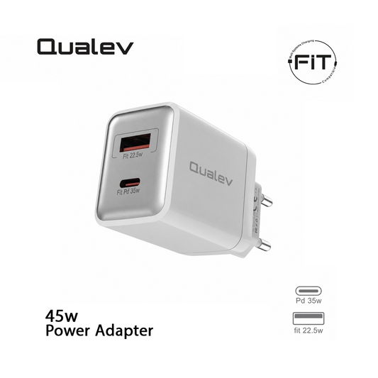 Chargeur Secteur Rapide Qualev  F2235  45W - Double Port USB-C (PD 35W) et USB-A (22.5W)