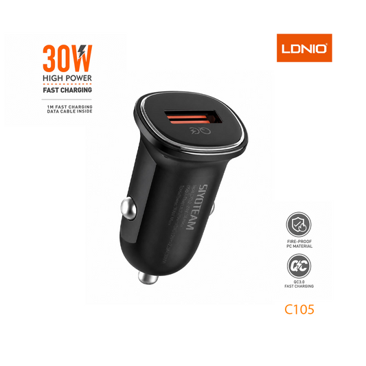 Chargeur Voiture Rapide 30W QC3.0 Siyoteam C105 avec Câble (1m)