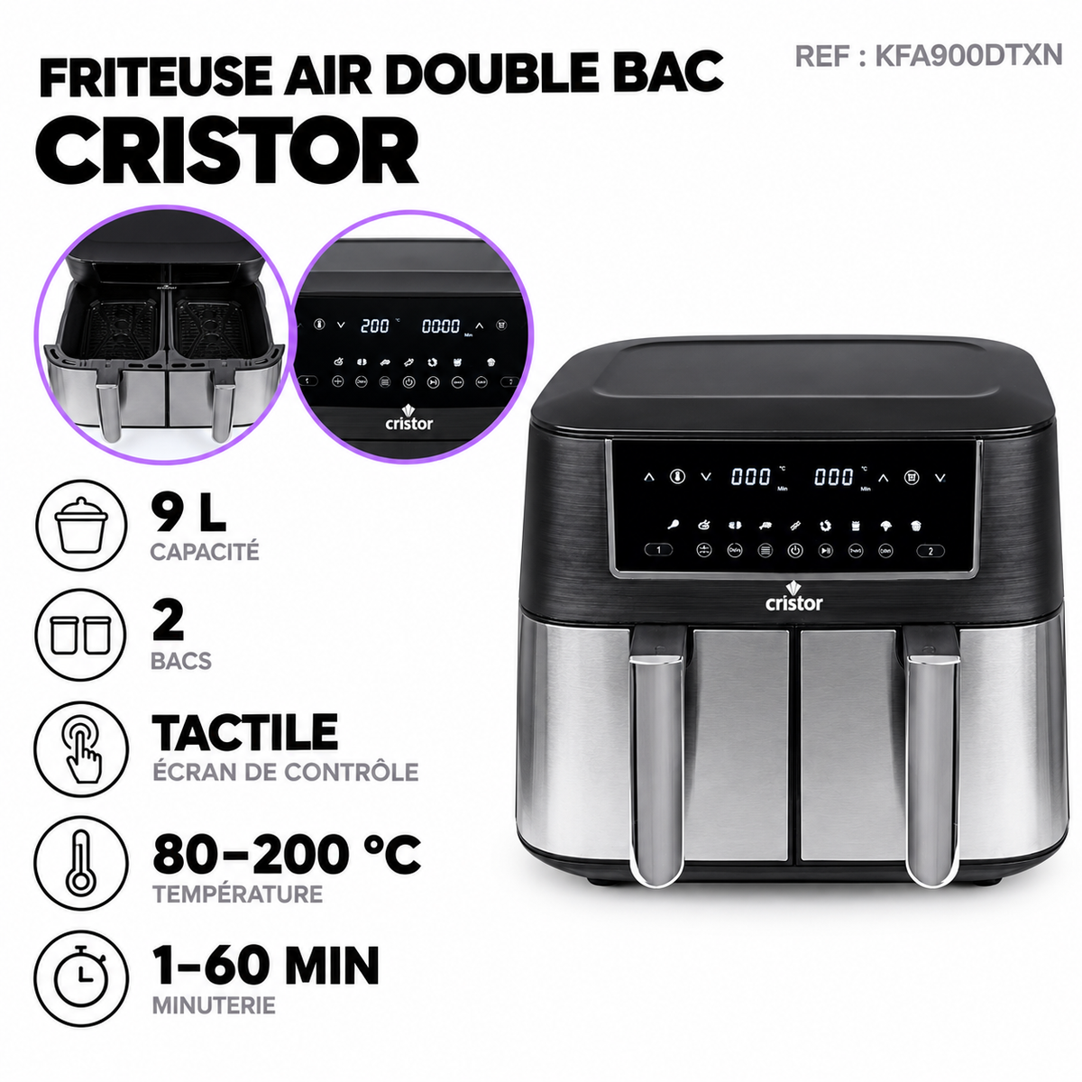 Friteuse à Air Sans Huile Double Bac / CRISTOR KFA900DTXN