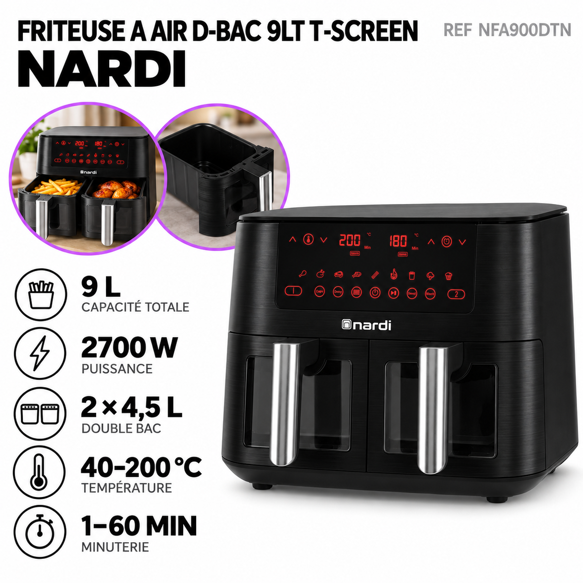 Friteuse à Air Sans Huile Double Bac - Nardi NFA900DTN