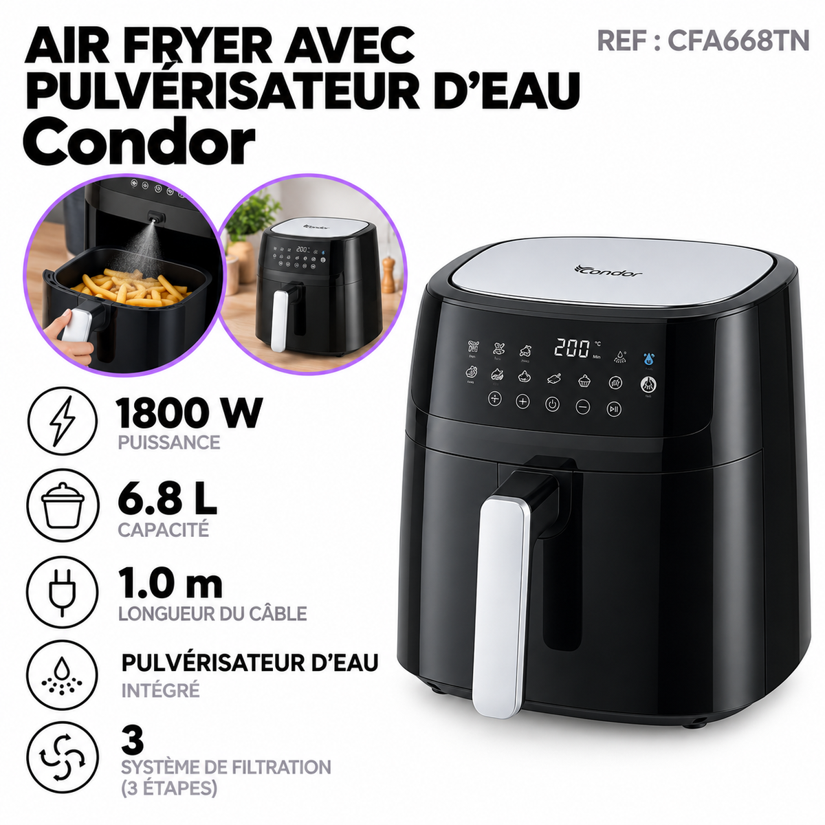 Air Fryer Avec Pulvérisateur D’eau 6,8L 1800W | CFA668TN |