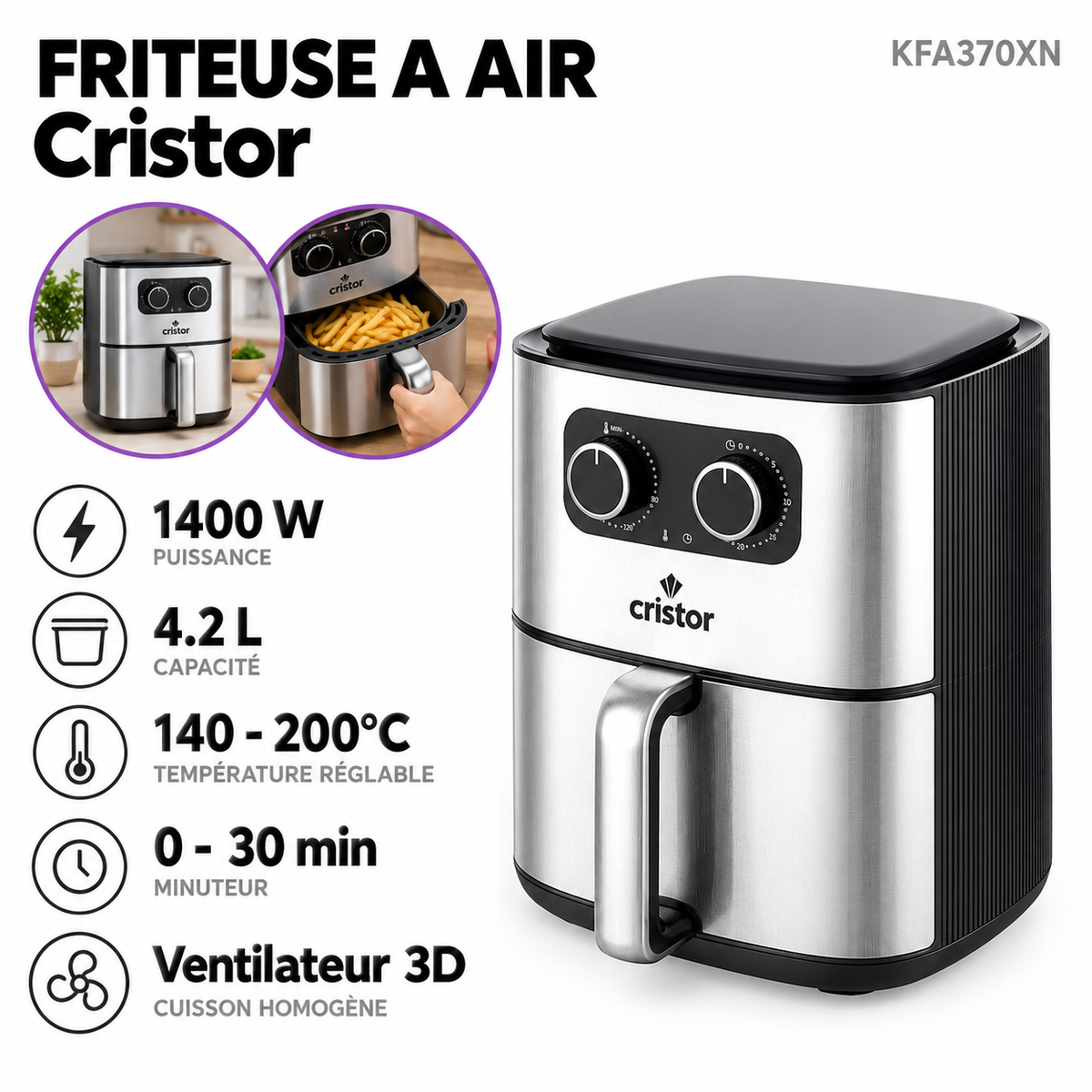 Friteuse à Air Sans Huile Cristor KFA370XN