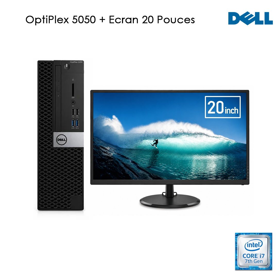 Dell OptiPlex 5050 Core i5 7EM / 8GB / 256GB / Ecran 20 Pouces / État Excellent