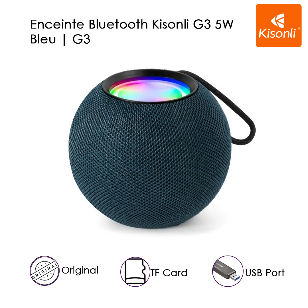 Kisonli G3 5W - Enceinte Bluetooth RGB Portable Blue