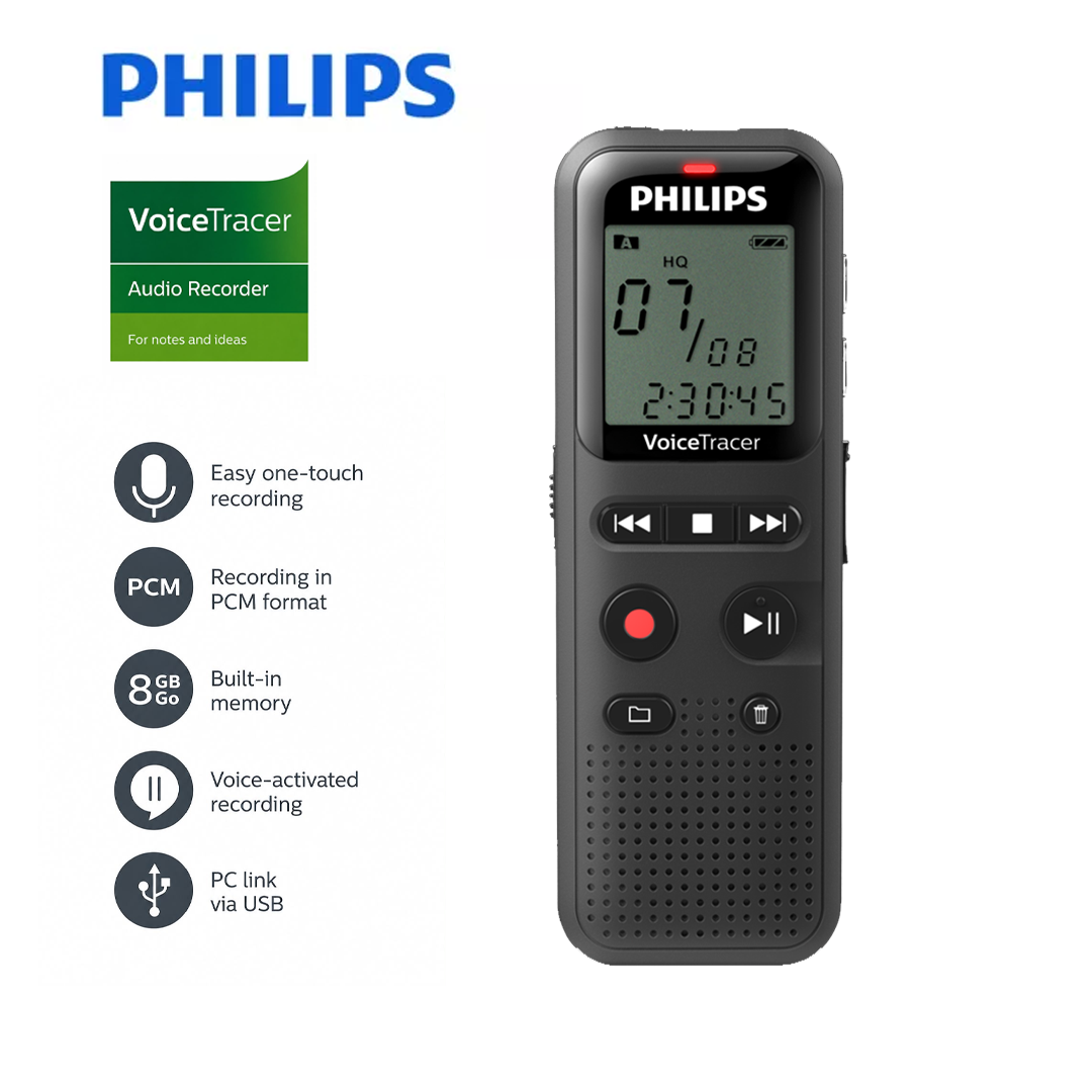 Enregistreur Audio Philips VoiceTracer DVT1160 - 8 Go, Déclenchement Vocal et USB
