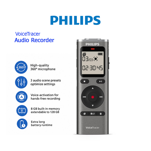 Enregistreur Vocal Philips VoiceTracer - 8 Go