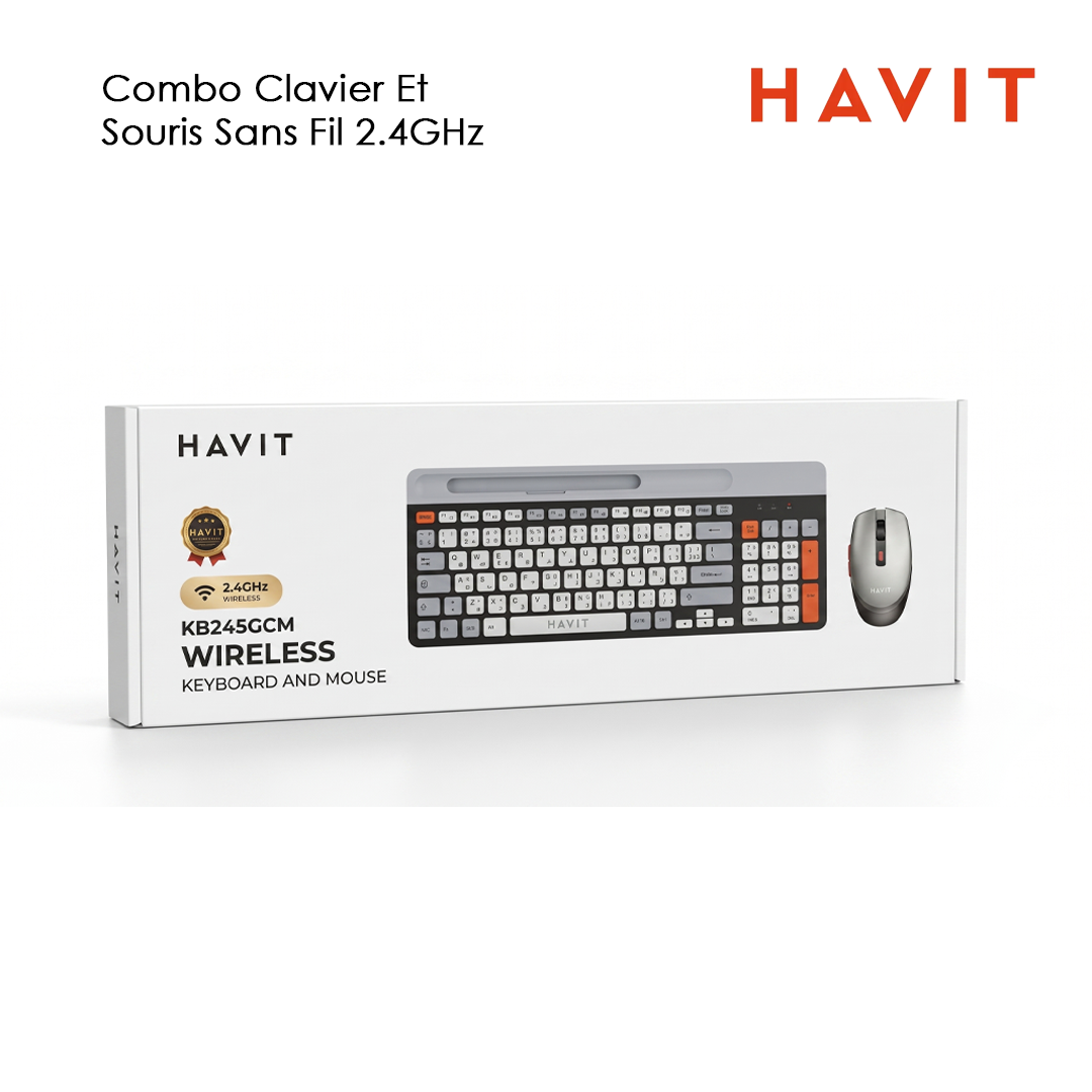Ensemble Clavier et Souris Sans Fil 2.4GHz HAVIT pour PC