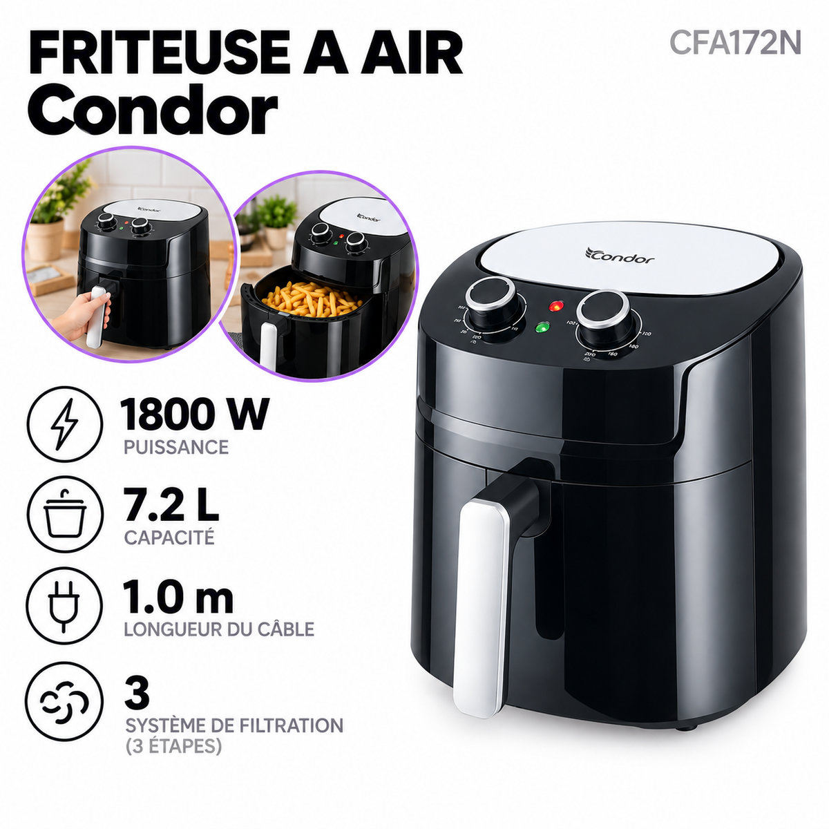 FRITEUSE A AIR 7.2L 1800W/NOIR CONDOR