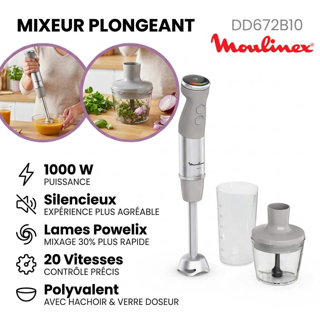 Moulinex – DD672B10 – Mixeur Plongeant - Puissance 1000 W