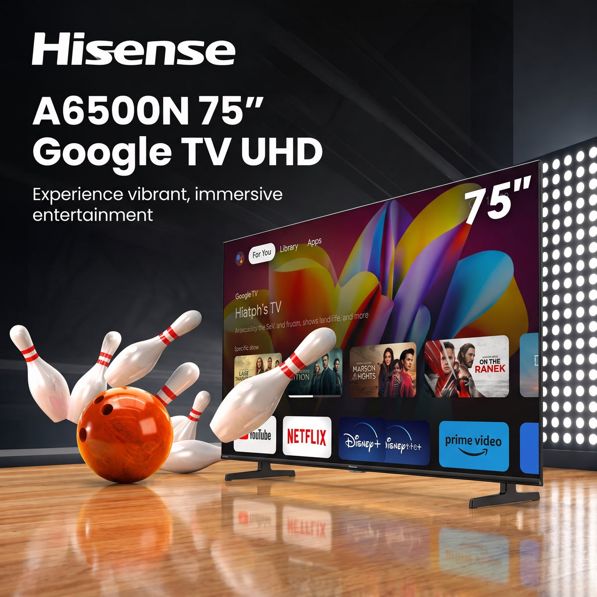 Hisense A6500N – Téléviseur 75 Pouces 4K UHD Smart TV (Google TV / Dolby Vision / 4K AI Upscaler)