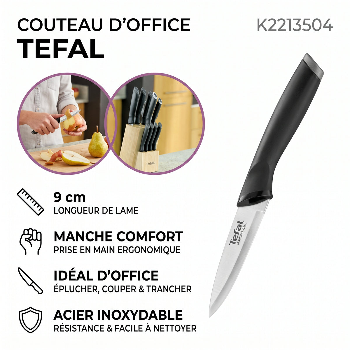 Tefal Comfort K2213504 – Couteau d'office 9 cm