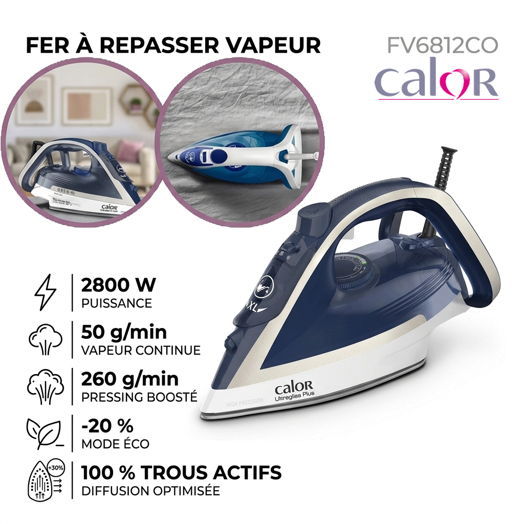 Calor – ULTRAGLISS PLUS FV6812C0 – Fer à Repasser Vapeur - Puissance 2800 W