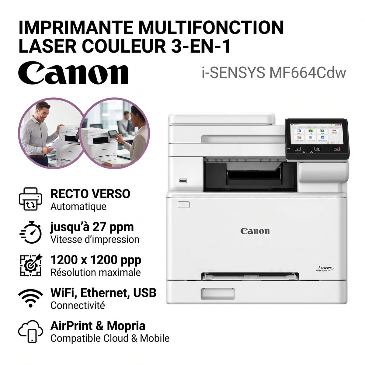Canon i-SENSYS MF664Cdw - Imprimante Laser Couleur WiFi 3-en-1