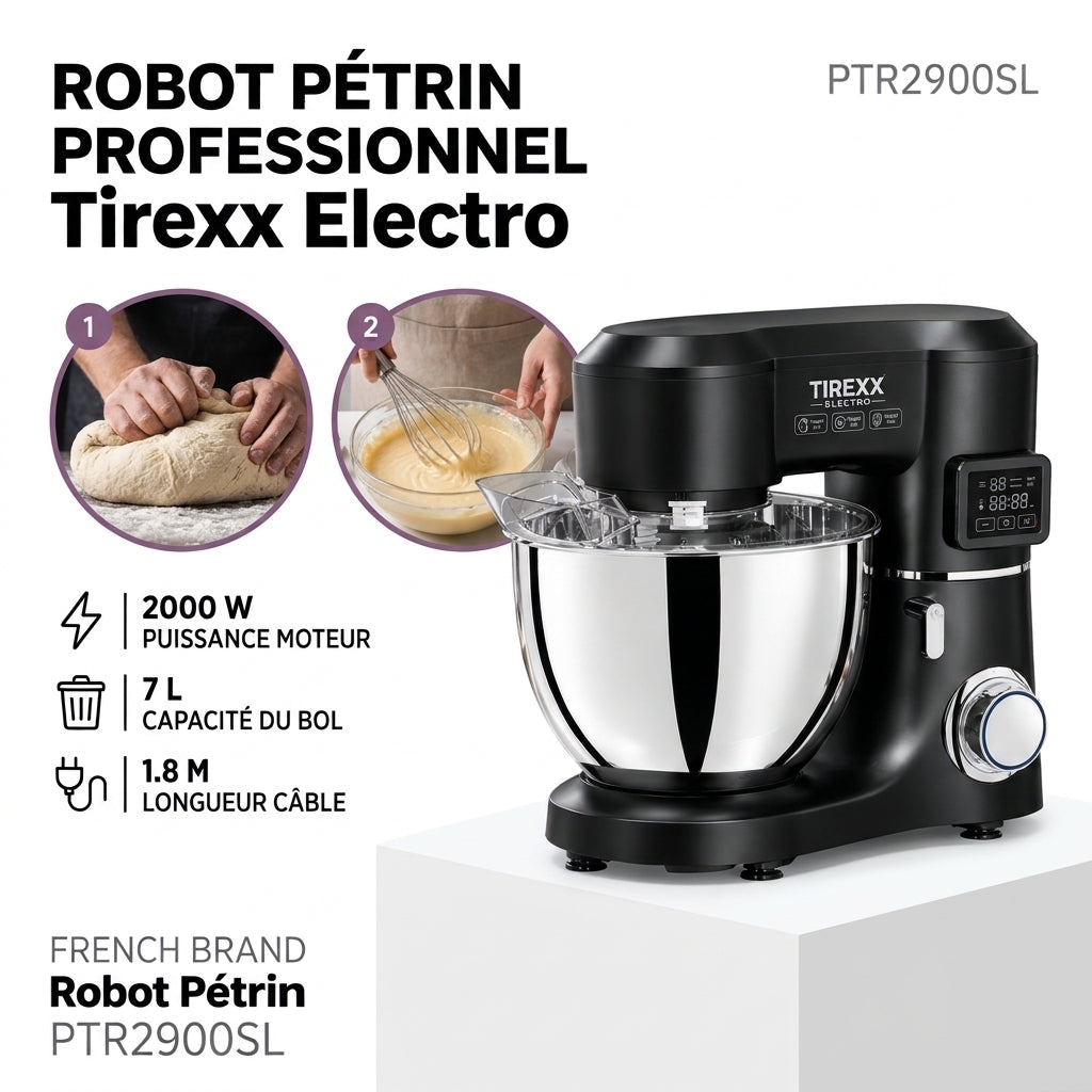 Tirexx PTR2900 – Robot Pétrin - Puissance 2000 W (Plastique)