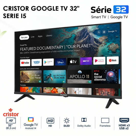 Cristor S32I5 – Televiseur 32 Pouces HD Smart TV (Serie I5 / Google TV / DLED / Dolby Audio)