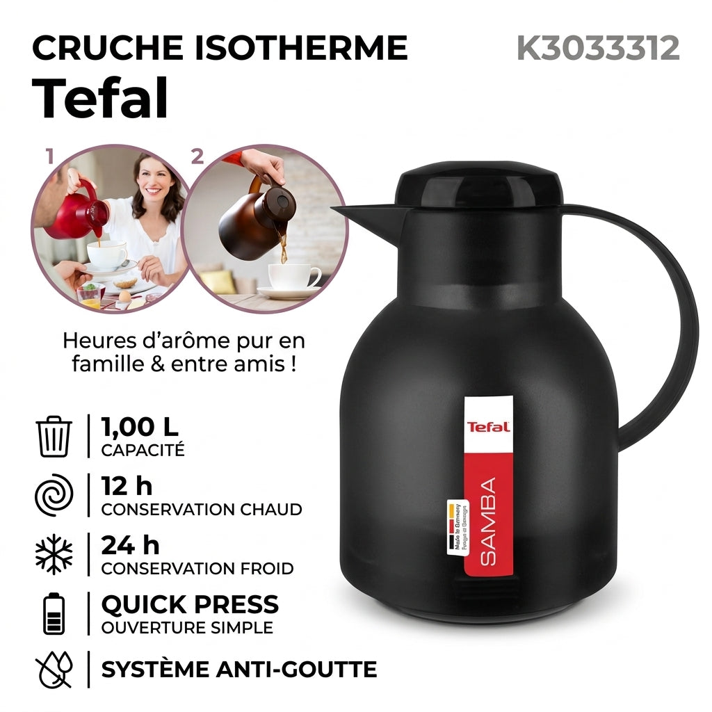Tefal Samba K3033312 – Cruche isotherme 1,0 L