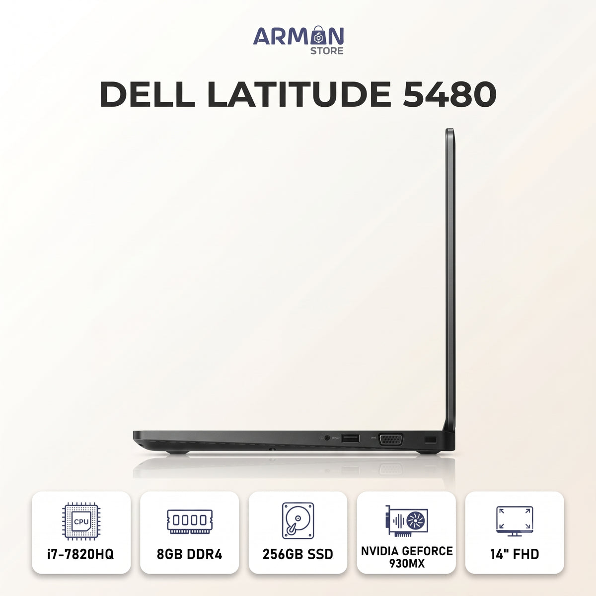 Dell Latitude 5480 – Intel® Core™ i7-7820HQ / RAM 8GB / SSD 256GB / Écran 14″ Full HD