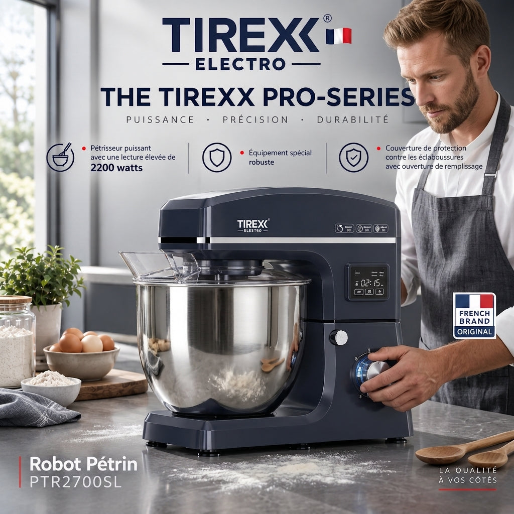 Tirexx PTR2700 – Robot Pétrin - Puissance 2000 W (Boîte de Vitesses Métal)