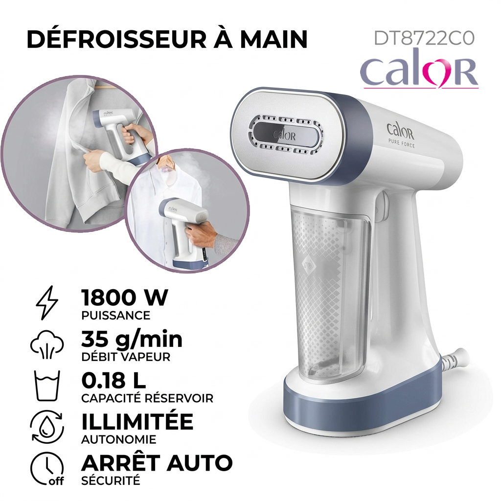Calor – DT8722C0 – Défroisseur à Main - Puissance 1800W