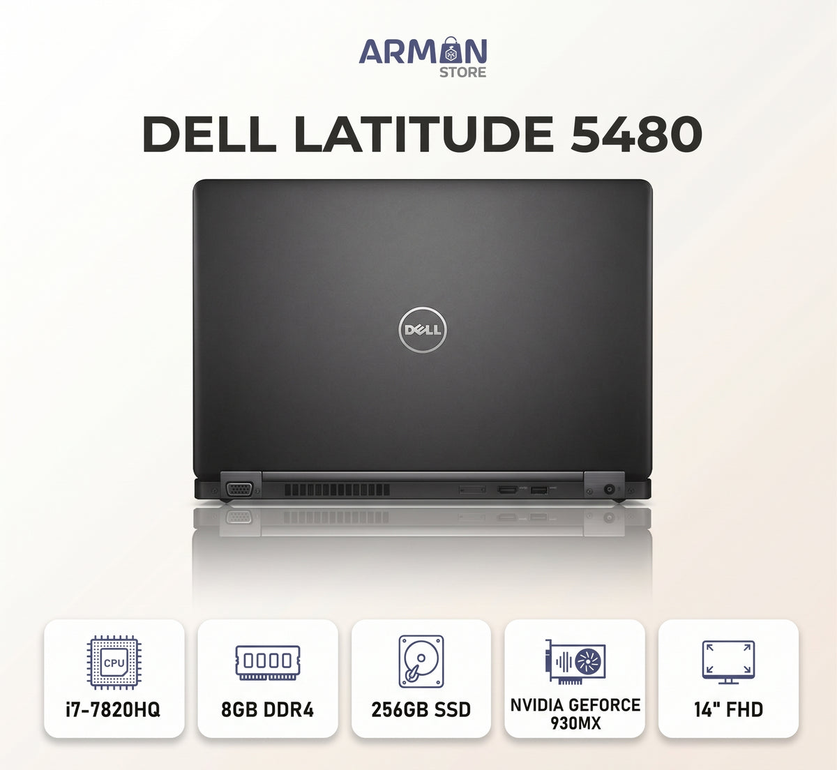 Dell Latitude 5480 – Intel® Core™ i7-7820HQ / RAM 8GB / SSD 256GB / Écran 14″ Full HD