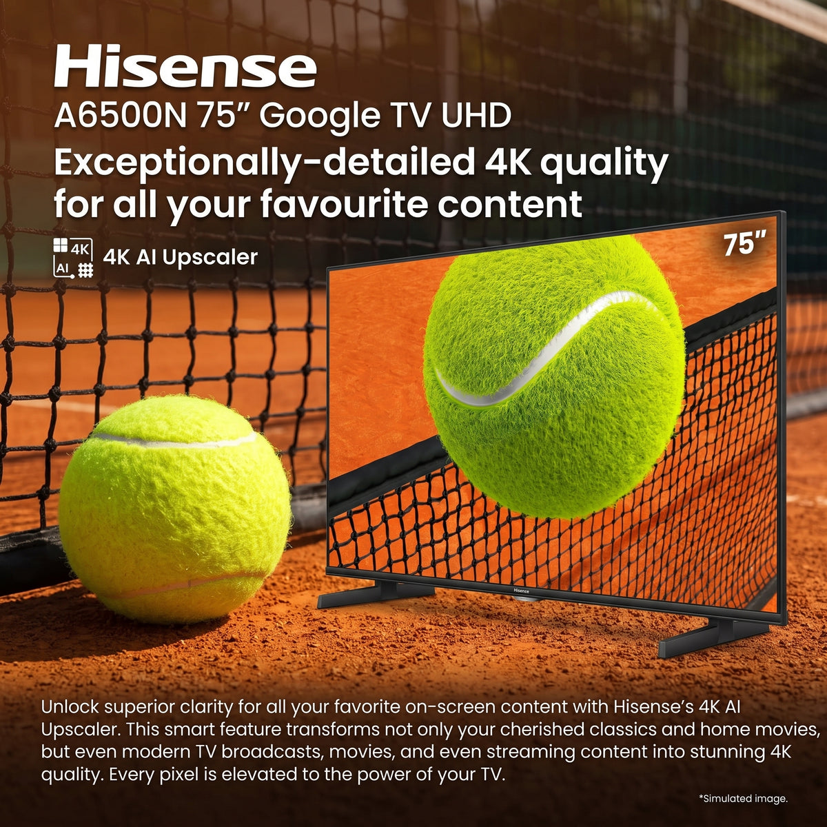 Hisense A6500N – Téléviseur 75 Pouces 4K UHD Smart TV (Google TV / Dolby Vision / 4K AI Upscaler)
