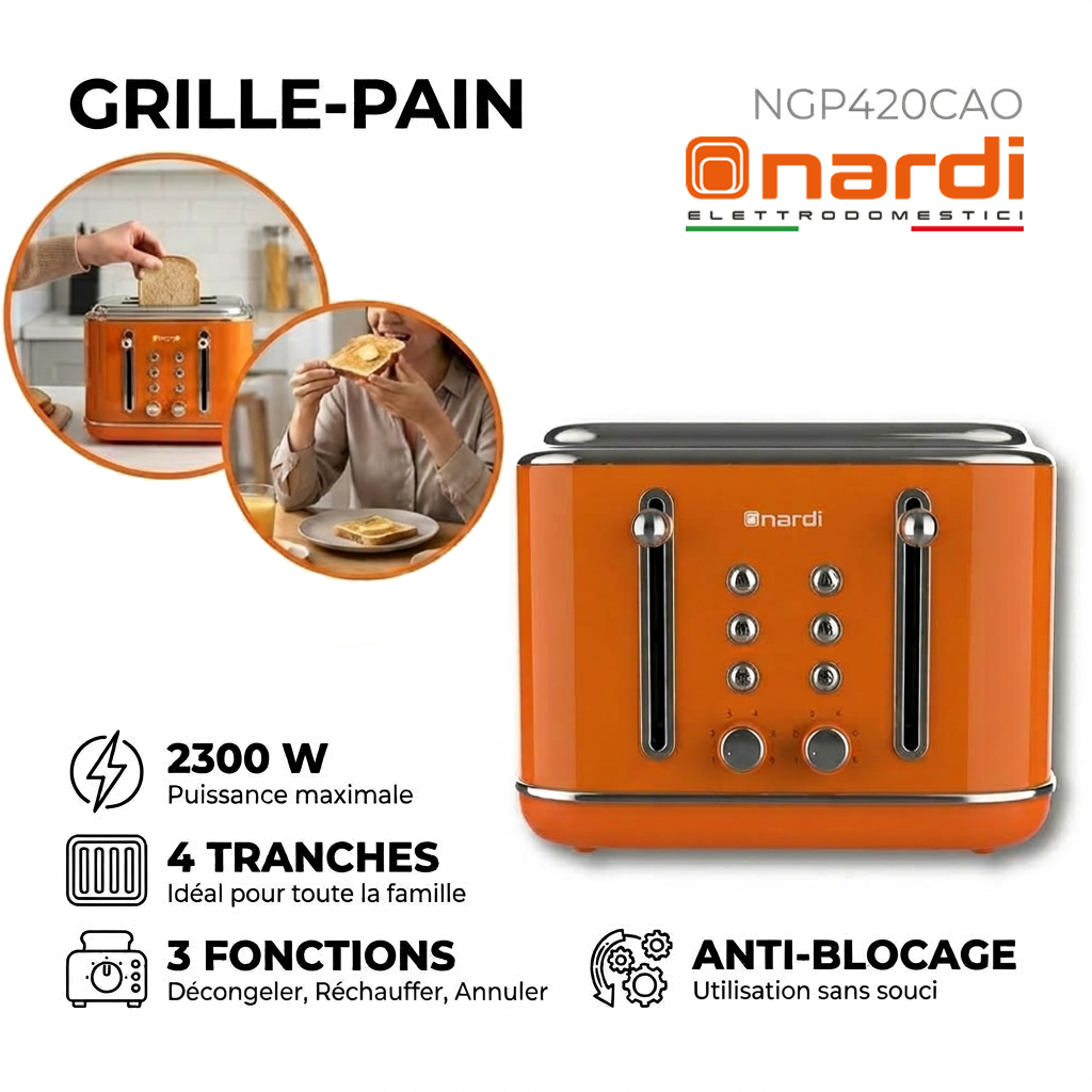Nardi – NGP420CAO – Grille-Pain 4 Tranches - Puissance 2300 W