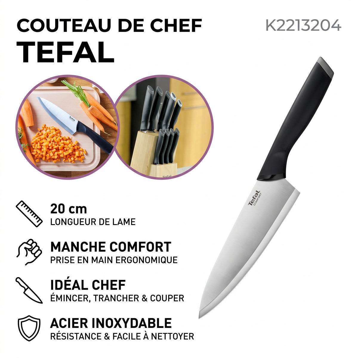 Tefal Comfort K2213204 – Couteau de Chef