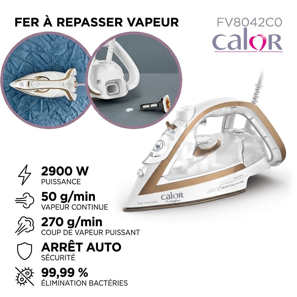 Calor – FV8042C0 – Fer à Repasser Vapeur - Puissance 2900 W