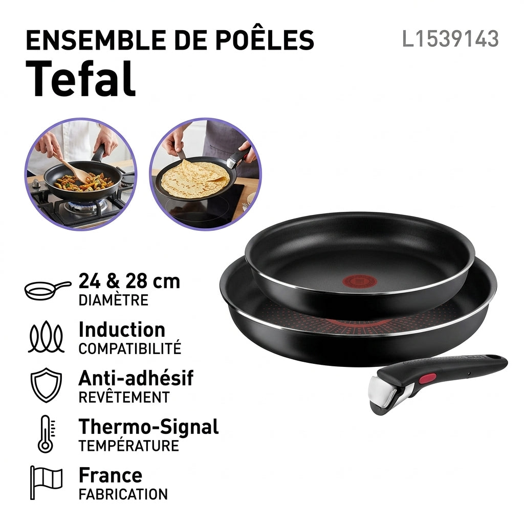Tefal – L1539143 - Ensemble de poêles 3 pièces