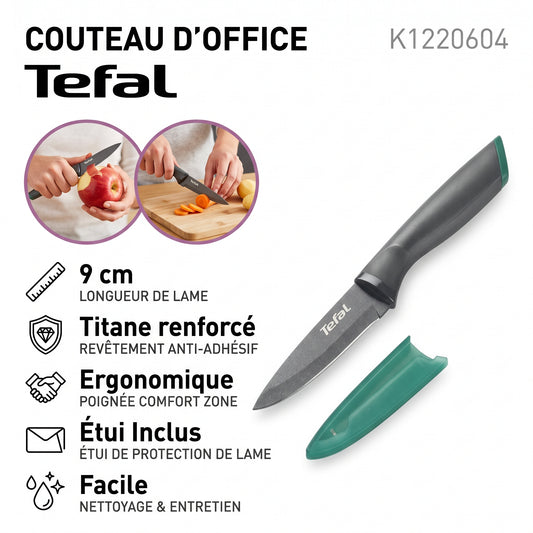 Tefal Fresh Kitchen K1220604 – Couteau d'office 9 cm avec étui