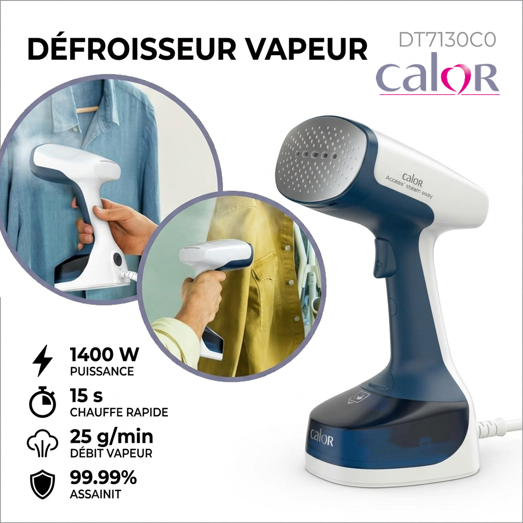 Calor – DT7130C0 – Défroisseur à Main - Puissance 1400 W