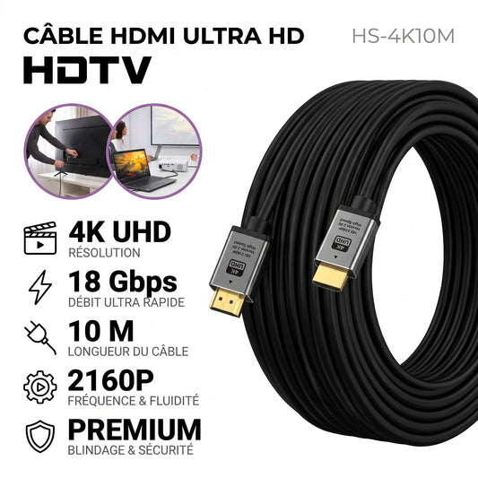 HDTV Premium High Speed Cable – Cable HDMI 2.0 4K UHD (10 m) – 18 Gbps