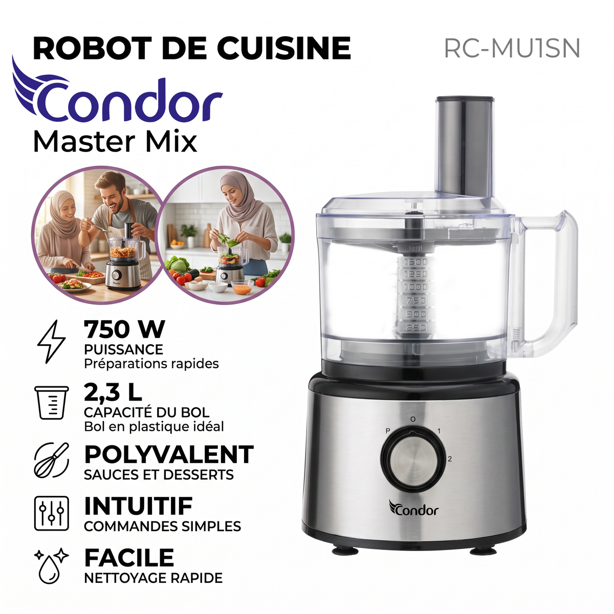 Condor – RC-MU1SN – Robot Multifonction - Bol 2,3 L et Puissance 750 W