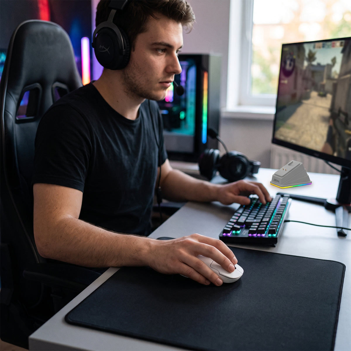 JEDEL GAMING GWH-113 – Souris Gaming 6D Three Mode avec Dock de Charge