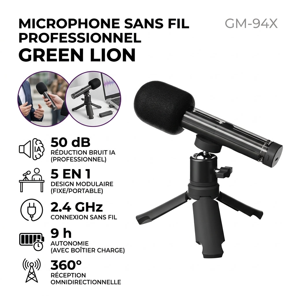 Green Lion GM-94X - Micro Sans Fil 2.4GHz Noir