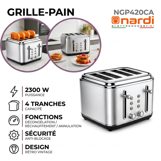 Nardi – NGP420CA – Grille-Pain 4 Tranches - Puissance 2300 W