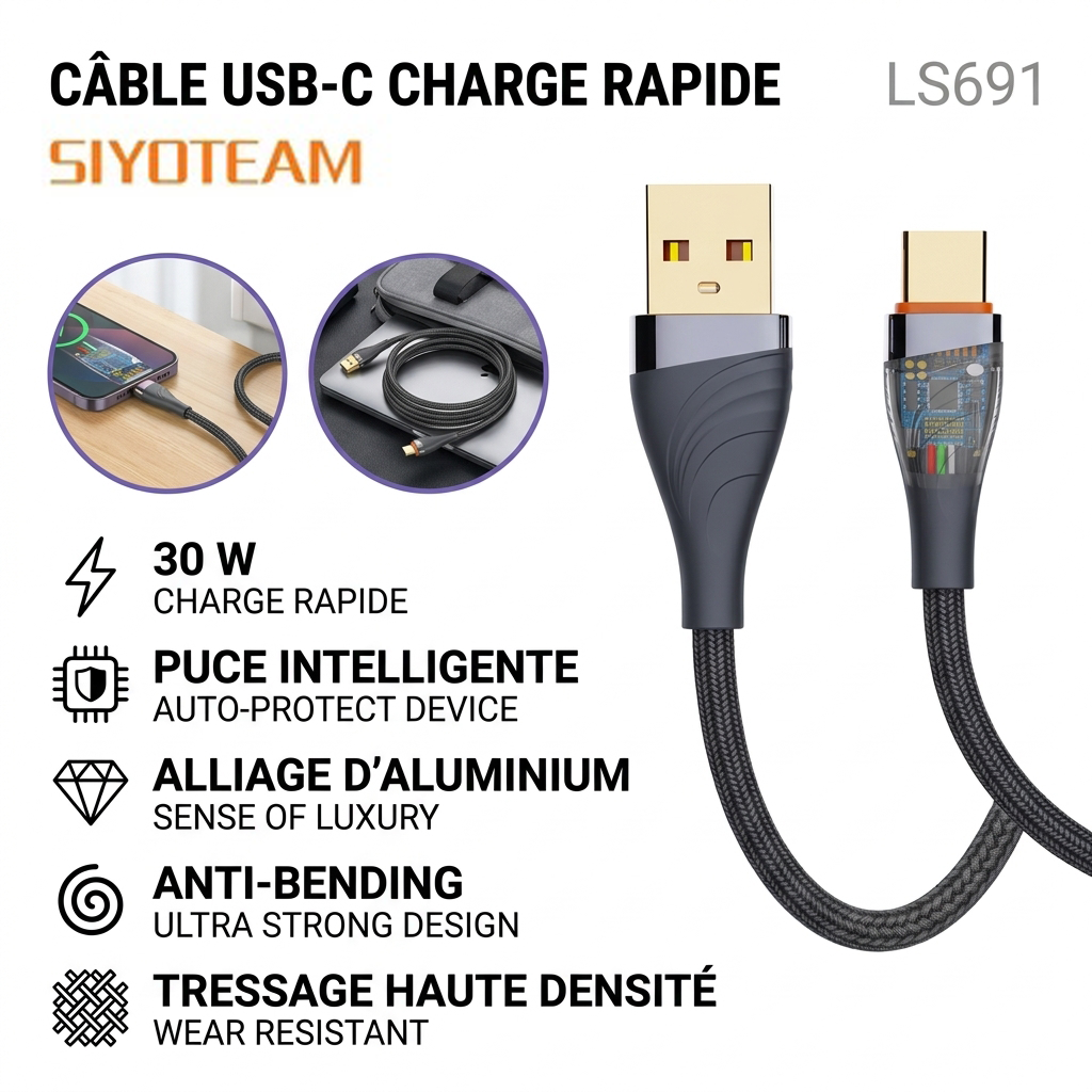 LDNIO (SIYOTEAM) LS691 - Cable USB-C Charge Rapide 30W